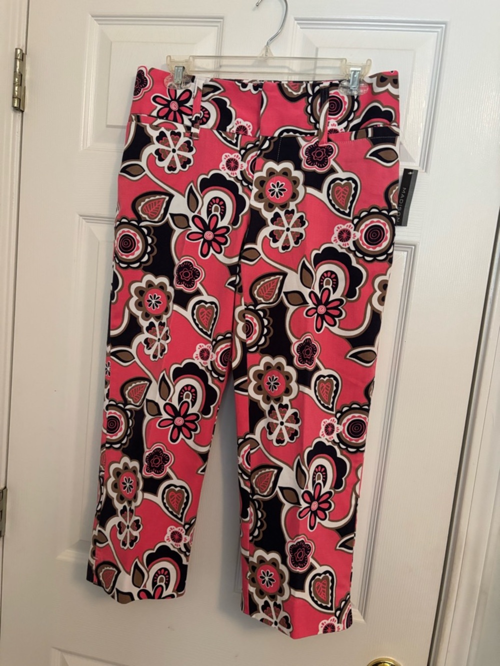 Madison Pink Floral Capris with Black & Pink Accents